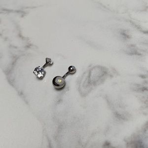 Belly button rings set of 2 cz and opal